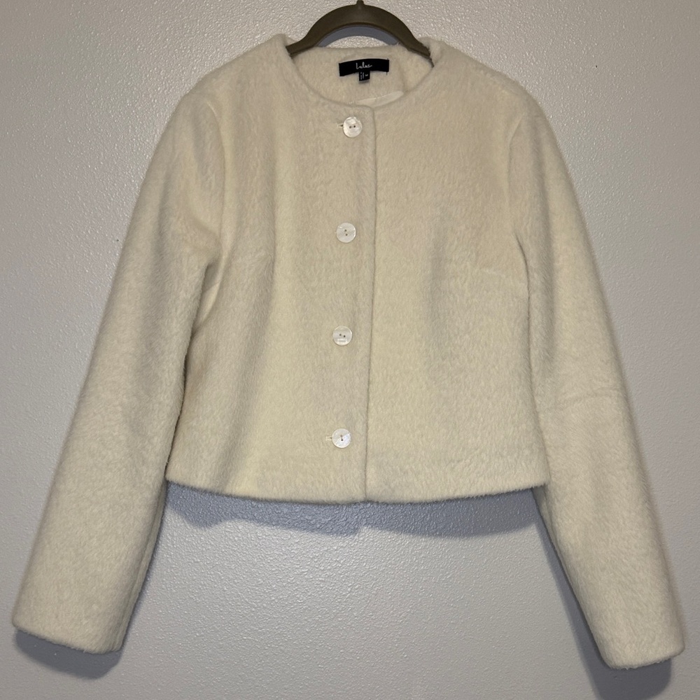 Lulu's Cream Teddy Cropped Button Jacket - image 1
